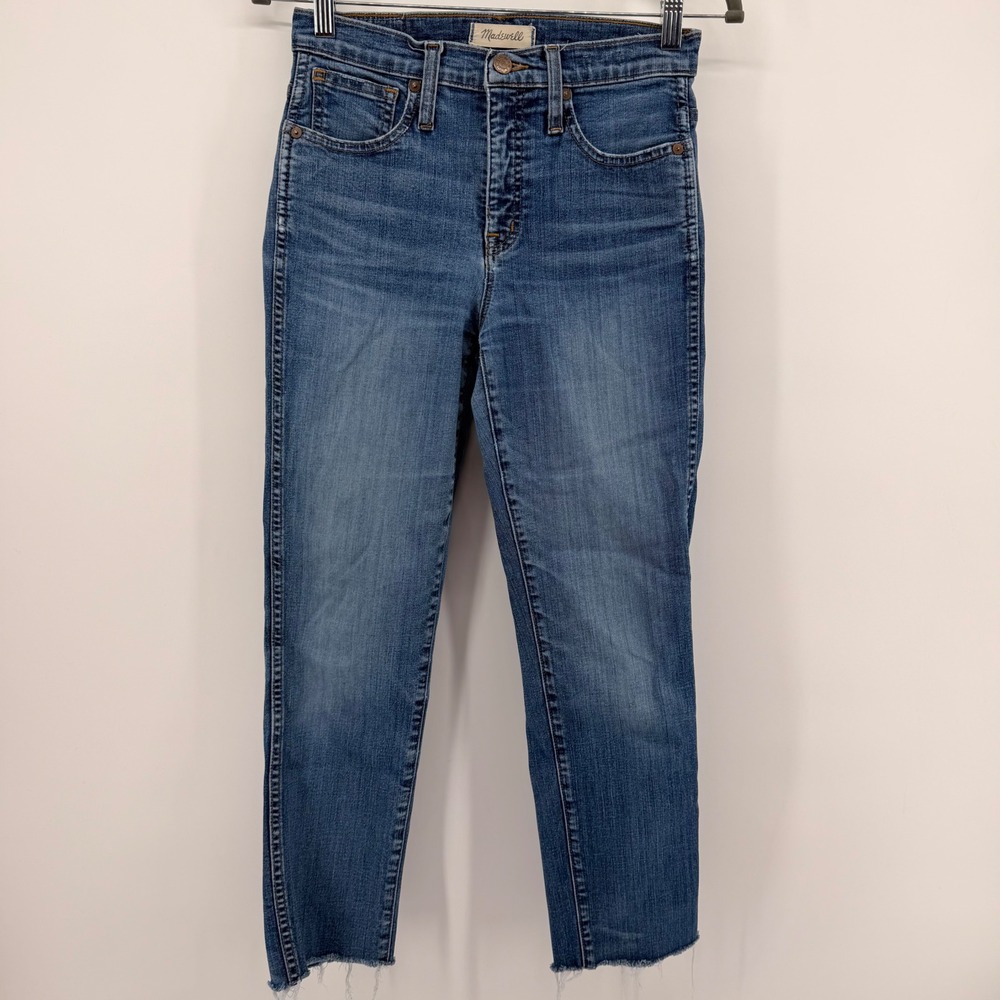 Madewell Jeans Womens 26 Blue Slim Straight High Rise Raw Hem Denim Pants